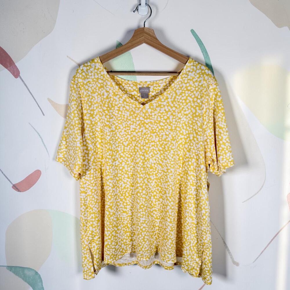 Chico's NWT Women's 4 XXL Cotton Slub Side Slit Elbow Dot Tee Golden Honey Shirt